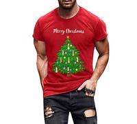 Maglietta da uomo invernale Natale divertente casual con maniche corte girocollo per il tempo libero, Colore: rosso, L