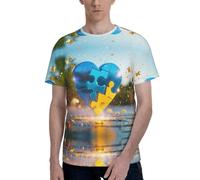 Maglietta da Uomo - Maglietta Casual Morbida a Maniche Corte con Scollo Tondo, Nera con Stampa a Forma di Cuore con Pezzi di Puzzle per la consapevolezza dell'autismo