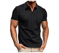 Maglietta da uomo nera a maniche corte, estiva, casual, tinta unita, camicie da vacanza, top panico, Nero , L