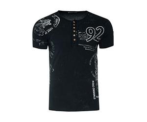 Maglietta da uomo nera S - 3XL a maniche corte, girocollo, abbottonatura, stampa laterale frontale, Nero , M