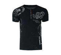 Maglietta da uomo nera S - 3XL a maniche corte, girocollo, abbottonatura, stampa laterale frontale, Nero , XXL