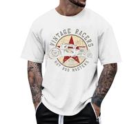 Maglietta da uomo Overseize Biker Rockabilly a maniche corte Hot Rod Racer Tshirts Vintage Racer Shirts Fitness Training Musical Traspirante Streetwear Retro Still Outdoor Wewar, O bianco., XL