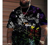 Maglietta da uomo oversize di stile street, con stampa all-over di graffiti e schizzi di inchiostro colorato, top a maniche corte traspirante 1XL,2XL,3XL,4XL,5XL,6XLBlocchi di colore,Geometrico,Letter