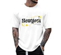 Maglietta da uomo oversize, maglietta girocollo a maniche corte, top estivo alla moda, con alfabeto grafico stampato, street wear, sport casual, bianco, L