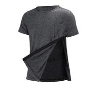 Maglietta da uomo per chirurgia, post-operazione, recupero, a maniche corte, completamente aperta lateralmente, con bottone automatico, grigio., XL