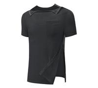 Maglietta da uomo per chirurgia, post-operazione, recupero, a maniche corte, completamente aperta lateralmente, con bottone automatico, Nero , XL