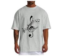 Maglietta da uomo per tutti i giorni con design musicale, comodo scollo rotondo, per il tempo libero, alla moda di quattro stagioni, grigio chiaro., XXL