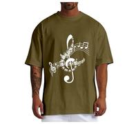 Maglietta da uomo per tutti i giorni con design musicale, comodo scollo rotondo, per il tempo libero, alla moda di quattro stagioni, verde militare, XXL