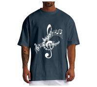 Maglietta da uomo per tutti i giorni con design musicale, comodo scollo rotondo, per il tempo libero, alla moda di quattro stagioni, Blu marino, 3XL