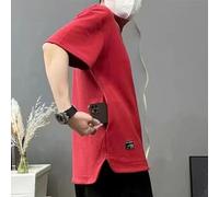 Maglietta da uomo per tutti i giorni con tasca nascosta, comoda, stile ampio e maniche a cinque punti traspiranti (2XL rosso)
