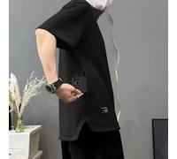 Maglietta da uomo per tutti i giorni con tasca nascosta, comoda, stile ampio e maniche a cinque punti traspiranti (2XL, nero)