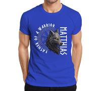 Maglietta da uomo personalizzata Nordic Viking Wolf Father of a Warrior, Blu, XXL