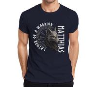 Maglietta da uomo personalizzata Nordic Viking Wolf Father of a Warrior, Navy, XXL