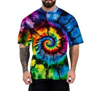 Maglietta da uomo psichedelica tie dye - anni '70 retrò Groovy vibrante spirale grafica colorata top carnevale hippy festa a tema costume discoteca festival abiti, Spirale psichedelica, L