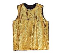 Maglietta da uomo, senza maniche, con paillettes, taglio ampio e casual, ideale per lo sport e la palestra confortevole e traspirante, perfetta per l'estate di base classica, oro, XL