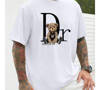 Maglietta da uomo Simplicity con motivo dell'alfabeto Dr. Bear, 1 pezzo, t-shirt casual in puro cotone pesante con scollo rotondo, 220 g/m² T-shirt casual da uomo con scollo tondo e maniche corte, sta
