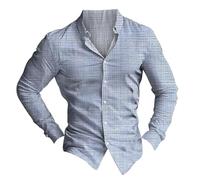 Maglietta da uomo sottile estiva da spiaggia alla moda a righe a maniche lunghe con grafica, Azzurro, XL