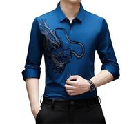 Maglietta da uomo Spring Dragon Style Hot-Stamped a maniche lunghe, senza cuciture e senza ferri, Blu, S