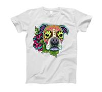 Maglietta da Uomo Stampa Manica Corta Boxer in Fawn And White Day of The Dead Sugar Skull Dog Leggero Tee T-Shirt per Palestra Casual Sportiva 3XL
