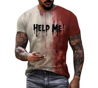Maglietta da uomo taglie forti, per Halloween, con schizzi di sangue, maglietta sanguinosa con stampa Bite Me Horror Bloody, maglietta sportiva a maniche corte, casual, maglietta casual