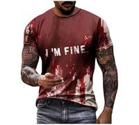 Maglietta da uomo taglie forti, per Halloween, da uomo, con schizzi di sangue, maglietta sanguinosa con stampa a maniche corte, maglietta casual, Colore: rosso, M