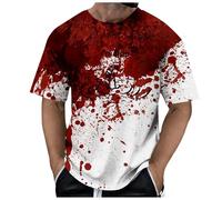 Maglietta da uomo taglie forti, per Halloween, da uomo con schizzi di sangue, maglietta sanguinosa, stampa horror bloody, maglietta a maniche corte, girocollo, maglietta sportiva alla moda