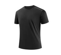 Maglietta da uomo, tinta unita, in seta di ghiaccio, alla moda, con scollo rotondo, sottile, traspirante, per il fitness, ad asciugatura rapida, per lo sport, taglie forti, M-5XL, #02 nero., XXXL