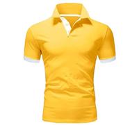 Maglietta da uomo vera classica polo a maniche corte con bottoni sul collo a lupetto tinta unita traspirante fitness business lavoro golf polo da uomo, Giallo, XL