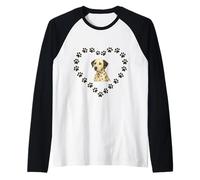 Maglietta Dalmata con Stampa di Zampa di Cucciolo di Cuore Dalmata Maglia con Maniche Raglan