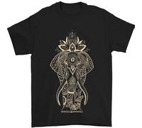 Maglietta D'Artista Elefante Mandala In Oro Uomo 100% Cotone