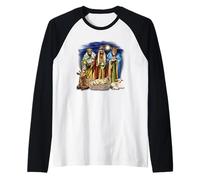 Maglietta dei Tre Re Presepe Storia di Natale Tres Reyes Maglia con Maniche Raglan