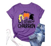 Maglietta di Halloween da donna I Smell Children Sanderson Grafica T-Shirt Hocus Pocus Shirt Autunno Manica Corta Maglietta Top Top, Lilla, M
