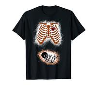 Maglietta di Halloween incinta con osso sveglio sbiancato Maglietta