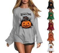 Maglietta di Halloween Town per le donne Plus Size Top di zucca spaventoso costumi di Halloween camicetta a maniche lunghe girocollo t-shirt horror festival abiti vestiti, Rosso, L