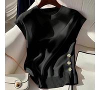 Maglietta di moda da donna taglie forti, a tinta unita, con scollo rotondo, maniche a cappuccio e decorazione floreale metallica 0XL,1XL,2XL,3XL,4XLColore unicoTessuto in maglia