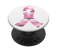 Maglietta di sensibilizzazione del cancro al seno con nastro rosa mimetico PopSockets PopGrip Adesivo