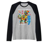 Maglietta Dino con Scritta I Play with Bricks 6", 7 Giorni alla Settimana Maglia con Maniche Raglan