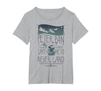 Maglietta Disney Peter Pan Take Me To Never Land Silhouette Maglietta, Donna plus-size, Grigio Melange, 5X