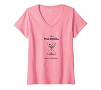 Maglietta Divertente a Forma di Clessidra con Scritta I'm A Millennial Please Be Patient Maglietta con Collo a V, Donna, Rosa, L
