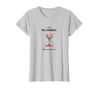 Maglietta Divertente a Forma di Clessidra con Scritta I'm A Millennial Please Be Patient Maglietta, Donna, Argento, M