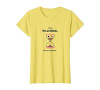 Maglietta Divertente a Forma di Clessidra con Scritta I'm A Millennial Please Be Patient Maglietta, Donna, Limone, M