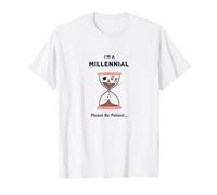 Maglietta Divertente a Forma di Clessidra con Scritta I'm A Millennial Please Be Patient Maglietta, Uomo, Bianco, S