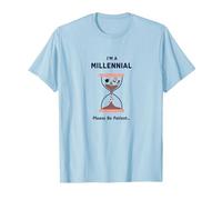 Maglietta Divertente a Forma di Clessidra con Scritta I'm A Millennial Please Be Patient Maglietta, Uomo, Celeste, XXL