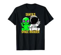 Maglietta Divertente con Alieno Astronauta della Pace di Babbo Natale Space Invader Maglietta