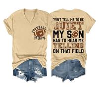 Maglietta divertente con scritta "Football Mom - Don't Tell Me To Be Quiet My Son Has to Hear Me Telling - Maglietta divertente per la festa del calcio, cachi, M