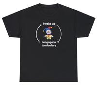 Maglietta divertente con scritta "I Wake Up I Engage in Tomfoolery", con meme ironico, regalo maledetto, Nero, L