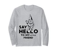 Maglietta Divertente con Scritta in Inglese Say Hello To My Little Friend Garden GNOME Maglia a Manica