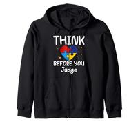 Maglietta Divertente con Scritta in Inglese Think Before You Judge Felpa con Cappuccio