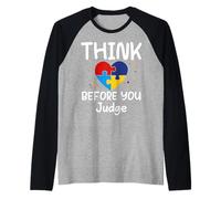 Maglietta Divertente con Scritta in Inglese Think Before You Judge Maglia con Maniche Raglan