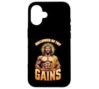 Maglietta divertente con scritta in lingua inglese "Hallowed Be Thy Gains", con Gesù Custodia per iPhone 16